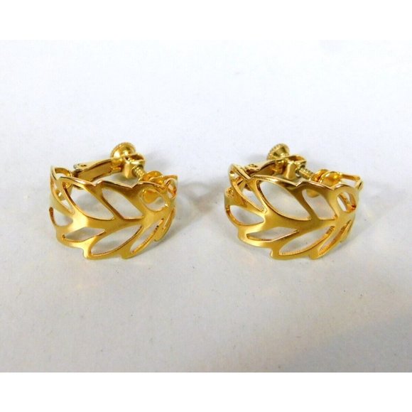 Napier Gold Tone Hoop Earrings Open Work Design Screw Back Closure - Picture 6 of 8